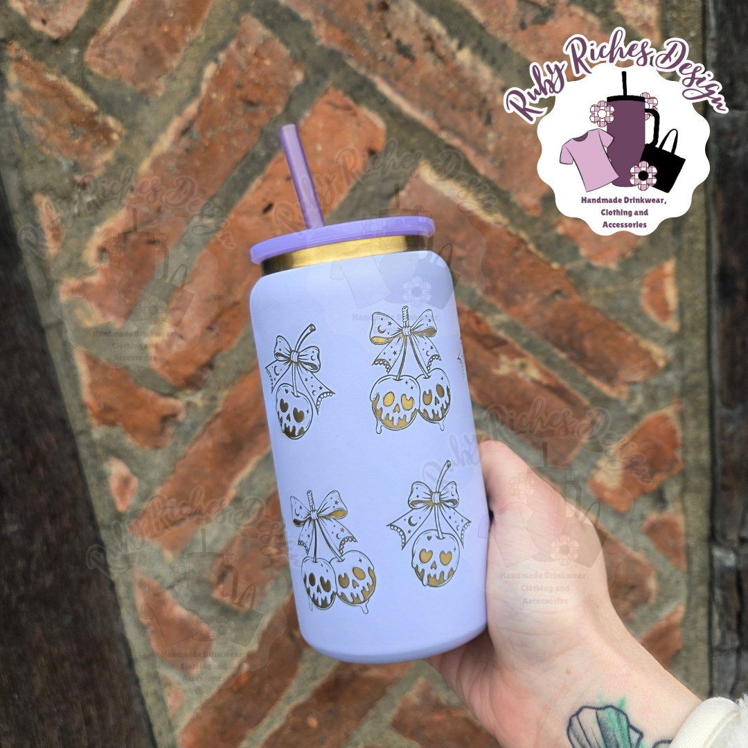 Cherry Skulls 16oz Gold Plated Engraved Metal Tumbler