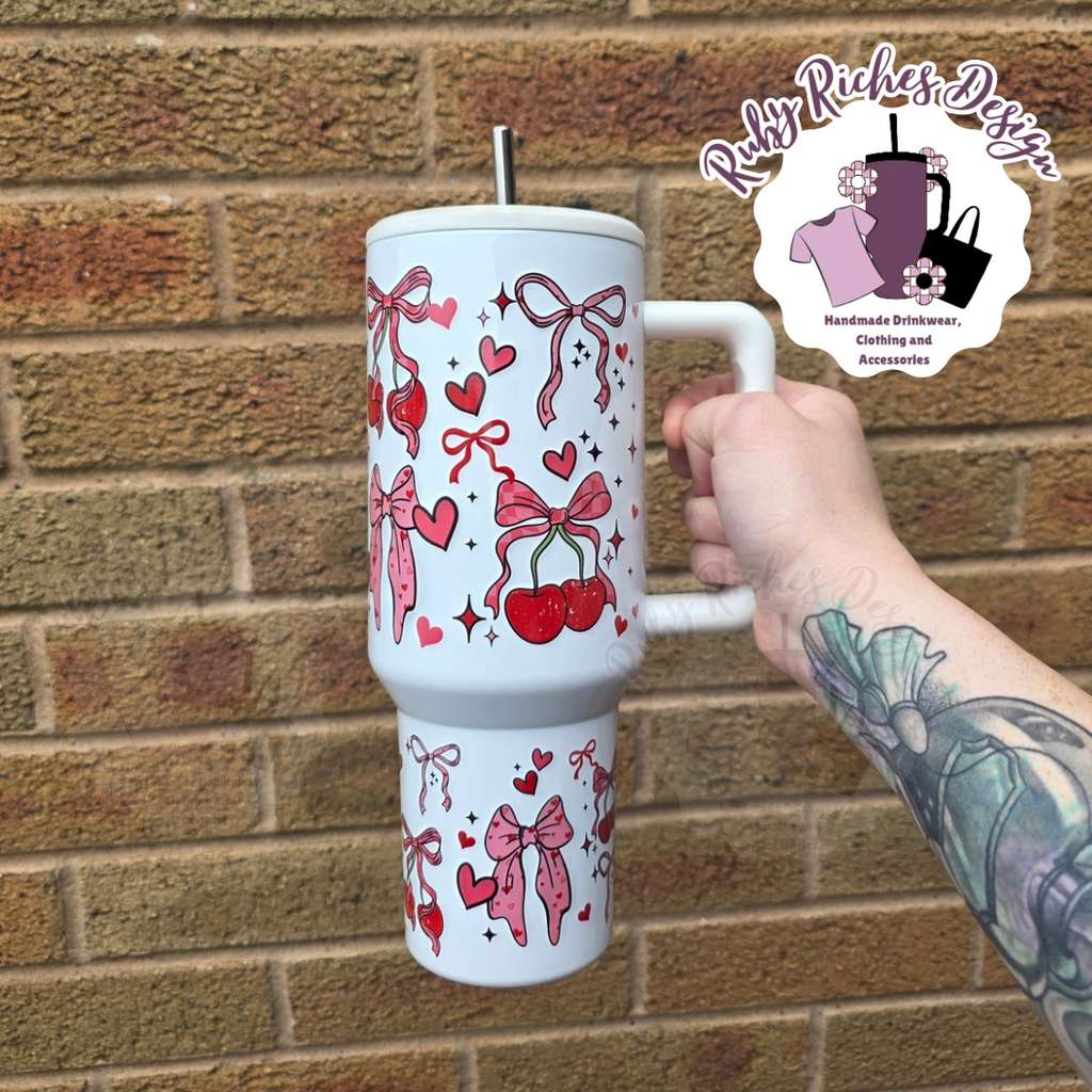 Cherry Bows Theme 40oz Double Wall Insulated Metal Tumbler