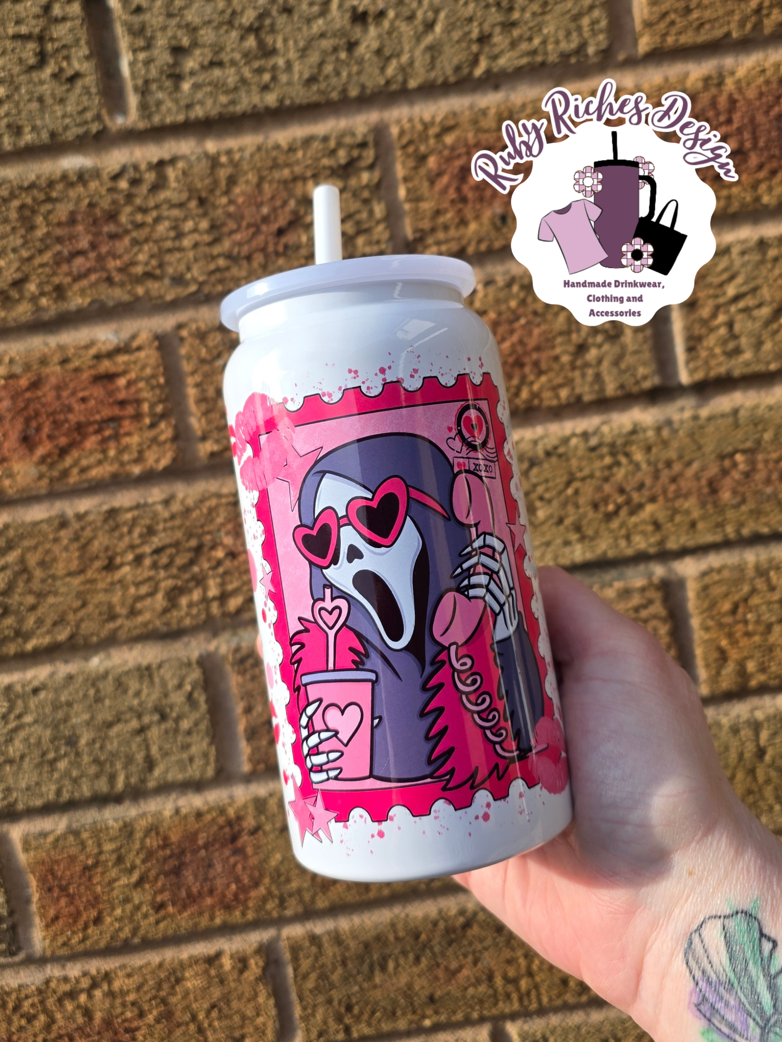 Ghost Face Stamp Style 16oz Double Wall Insulated Metal Tumbler