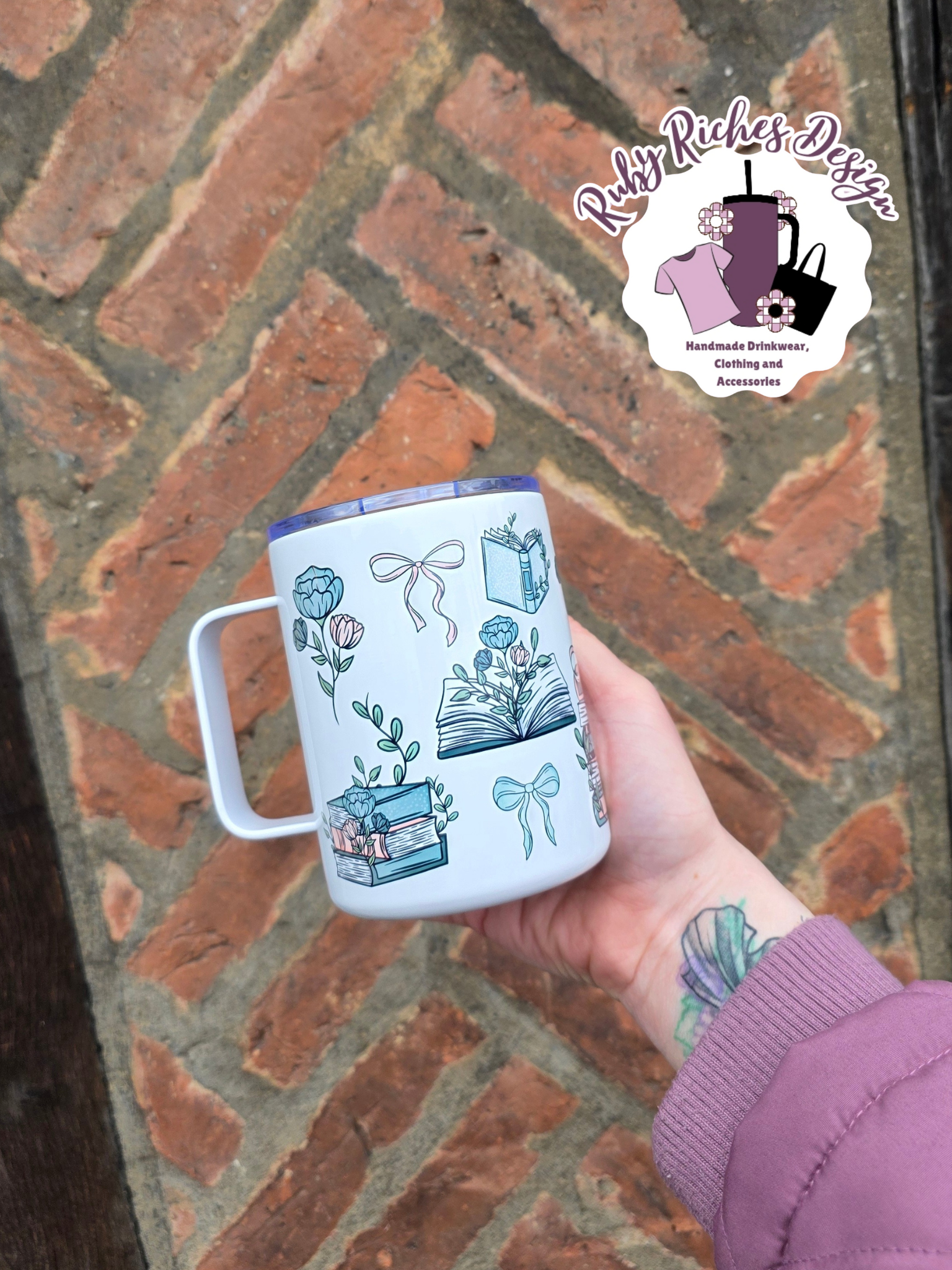 Bows & Books Floral 12oz Travel Cup