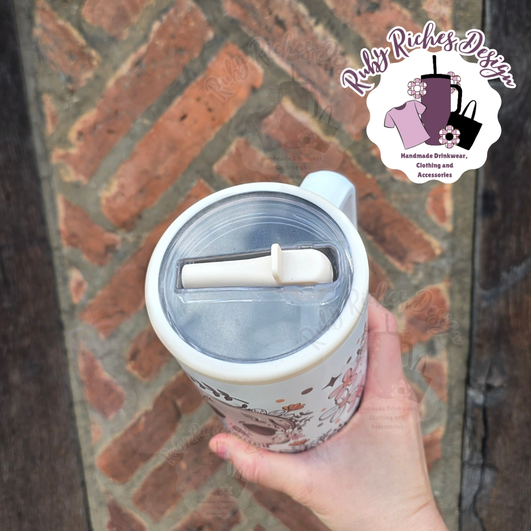 Floral Skellie 40oz Flip Lid Tumbler