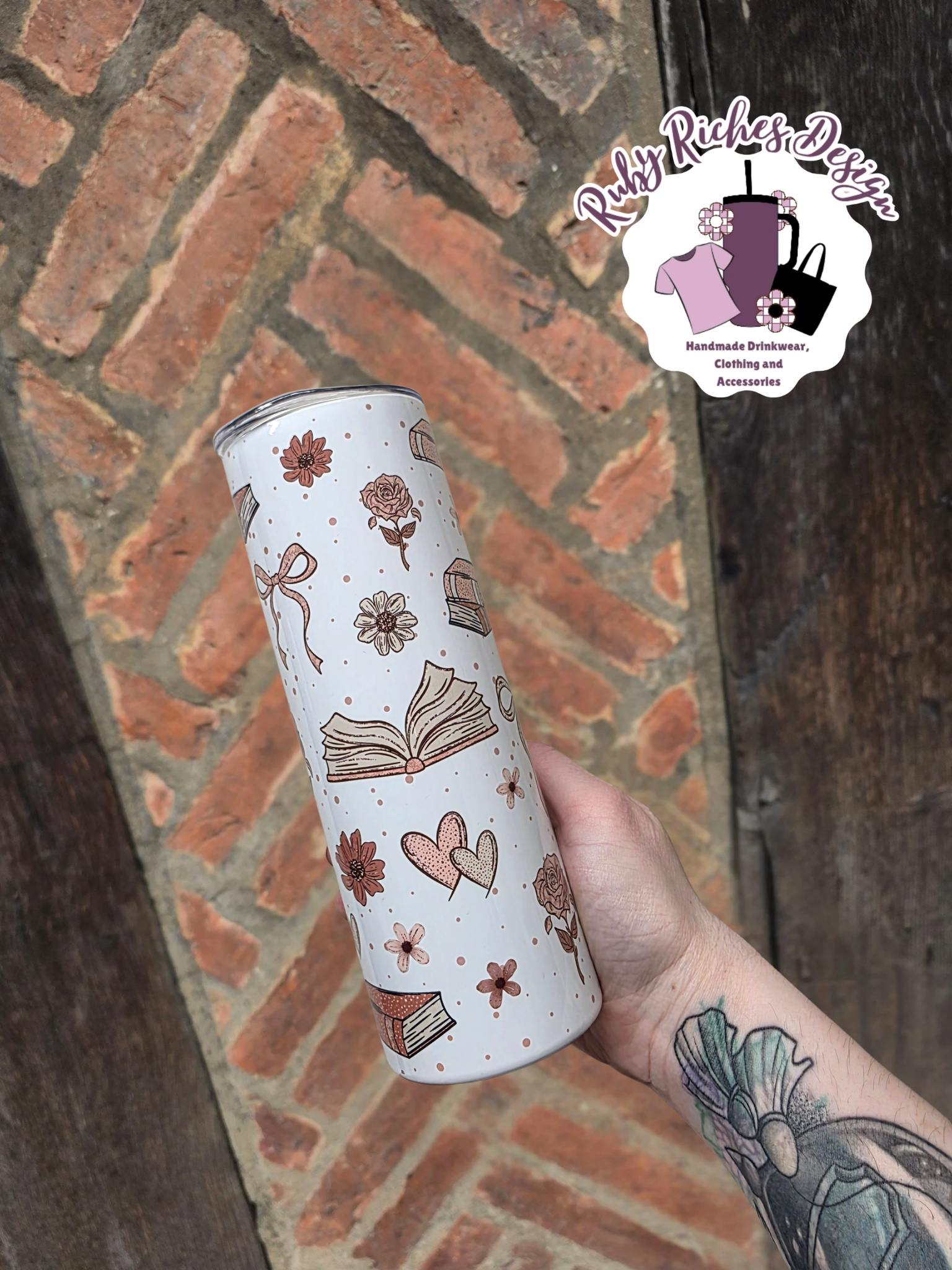 Ditsy Bows And Books 20oz Double Wall Insulated Metal Tumbler with metal straw and Cleaner