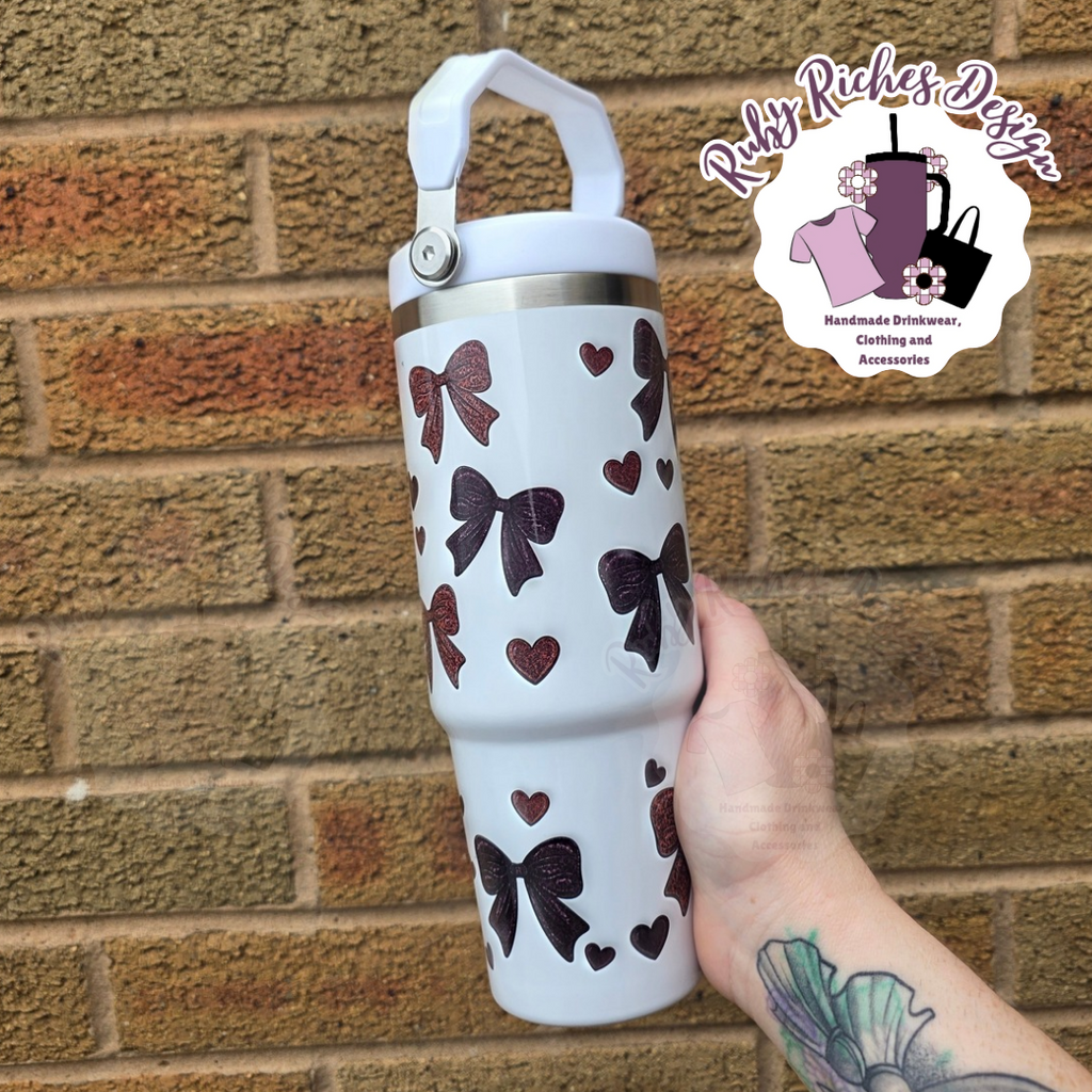 Printed Bows 30oz Leakproof Flip Lid Tumbler With Top Handle