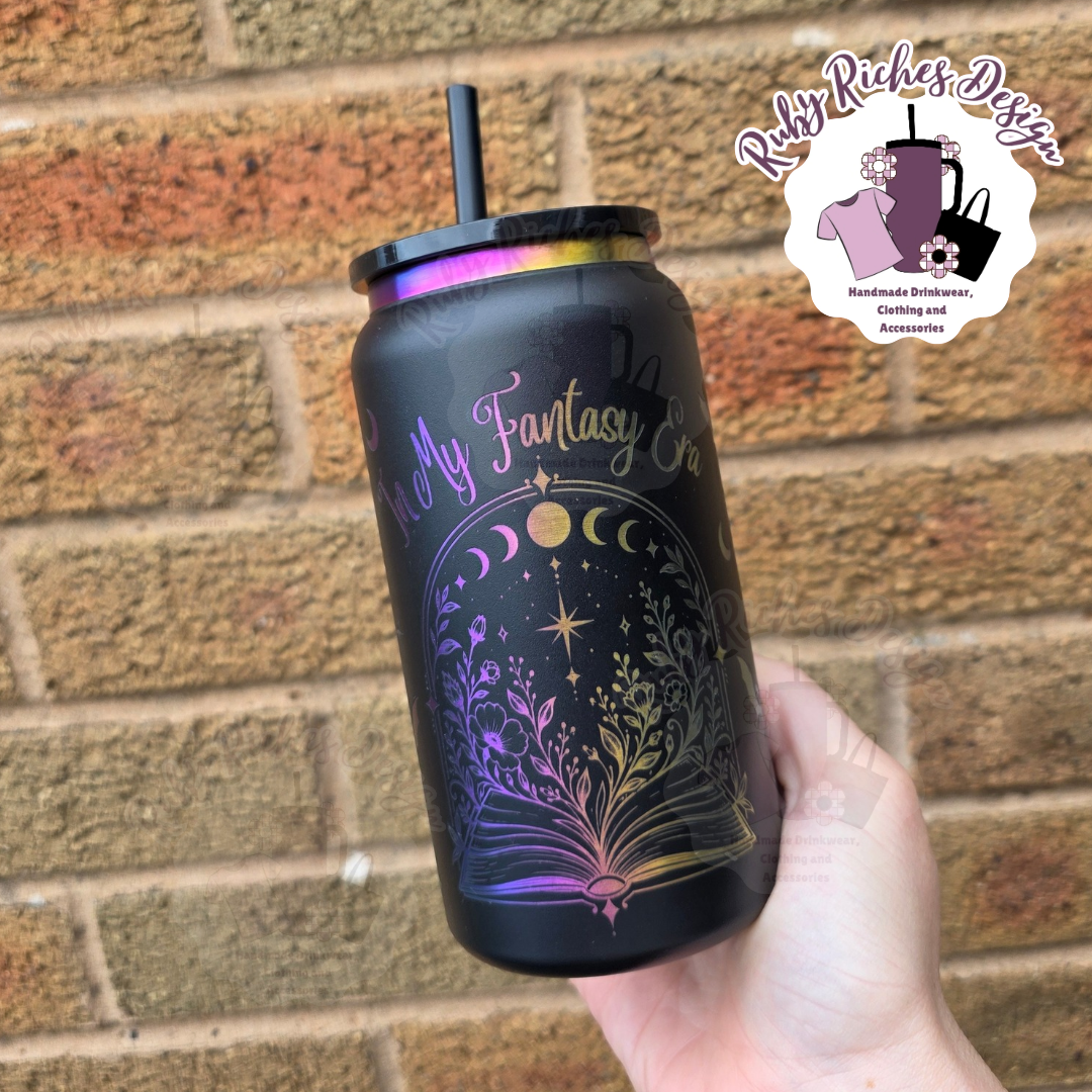 In My Fantasy Era Rainbow Plated Black Engraved 16oz Double Wall Insulated Metal Tumbler