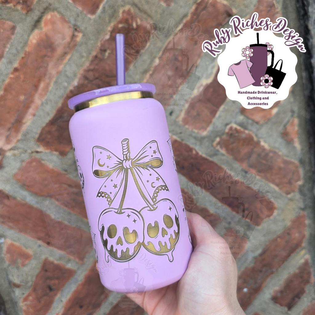Skull Cherries 16oz Engraved Gold Plated Tumbler