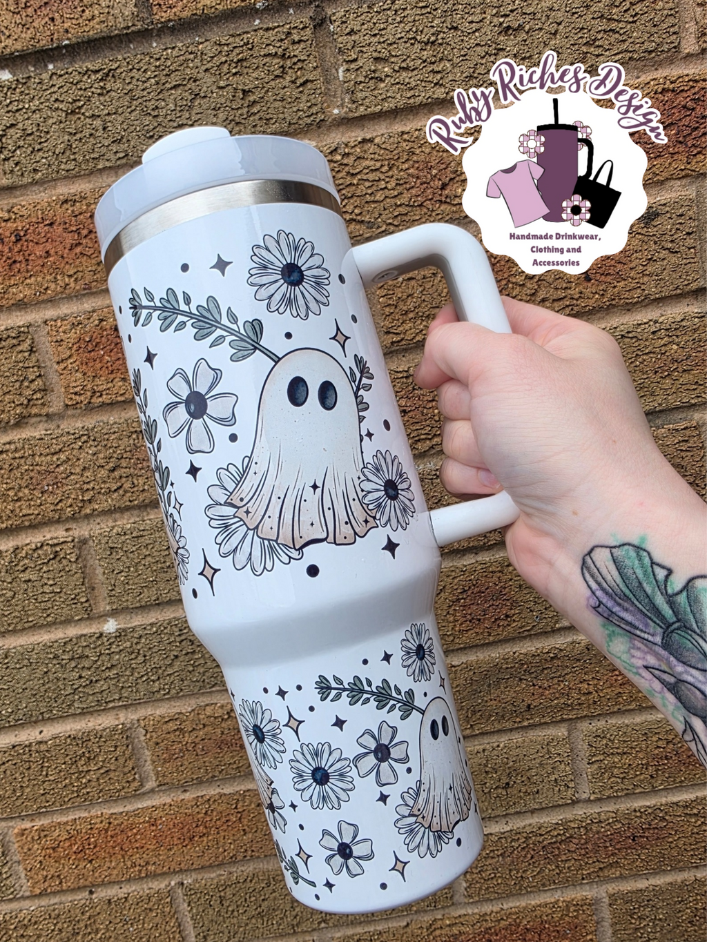 Garden Ghost Theme 40oz Double Wall Insulated Metal Tumbler