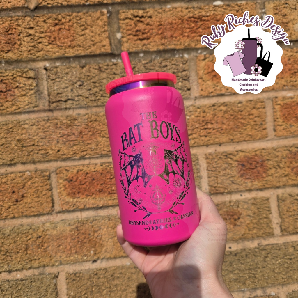 Bright Pink Rainbow Plated The Bat Boys 16oz Engraved Tumbler