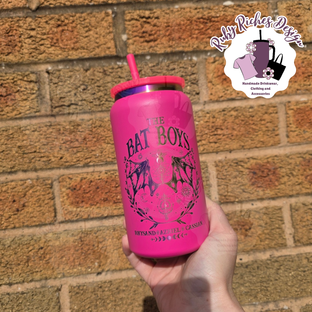 Bright Pink Rainbow Plated The Bat Boys 16oz Engraved Tumbler