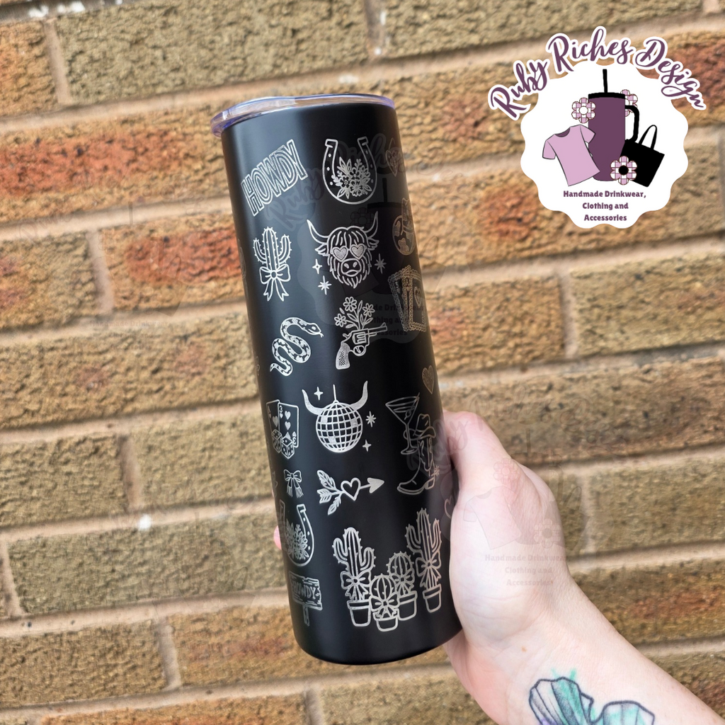 Western Theme 20oz Engraved double-wall insulated metal tumbler