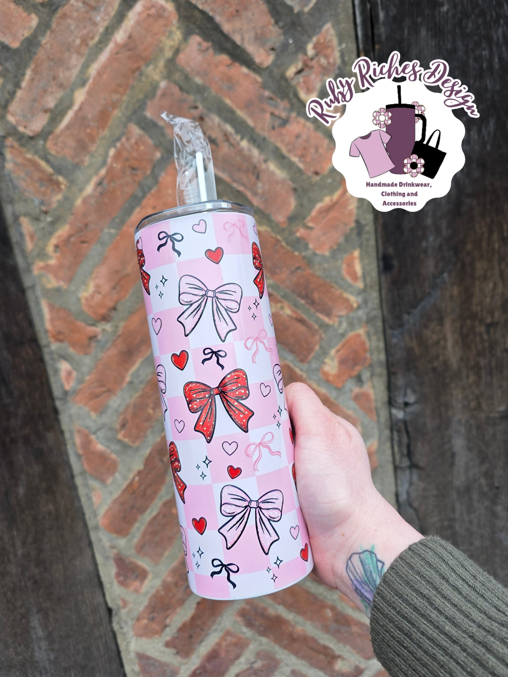 Bows And Hearts Theme 20oz Double Wall Insulated Metal Tumbler