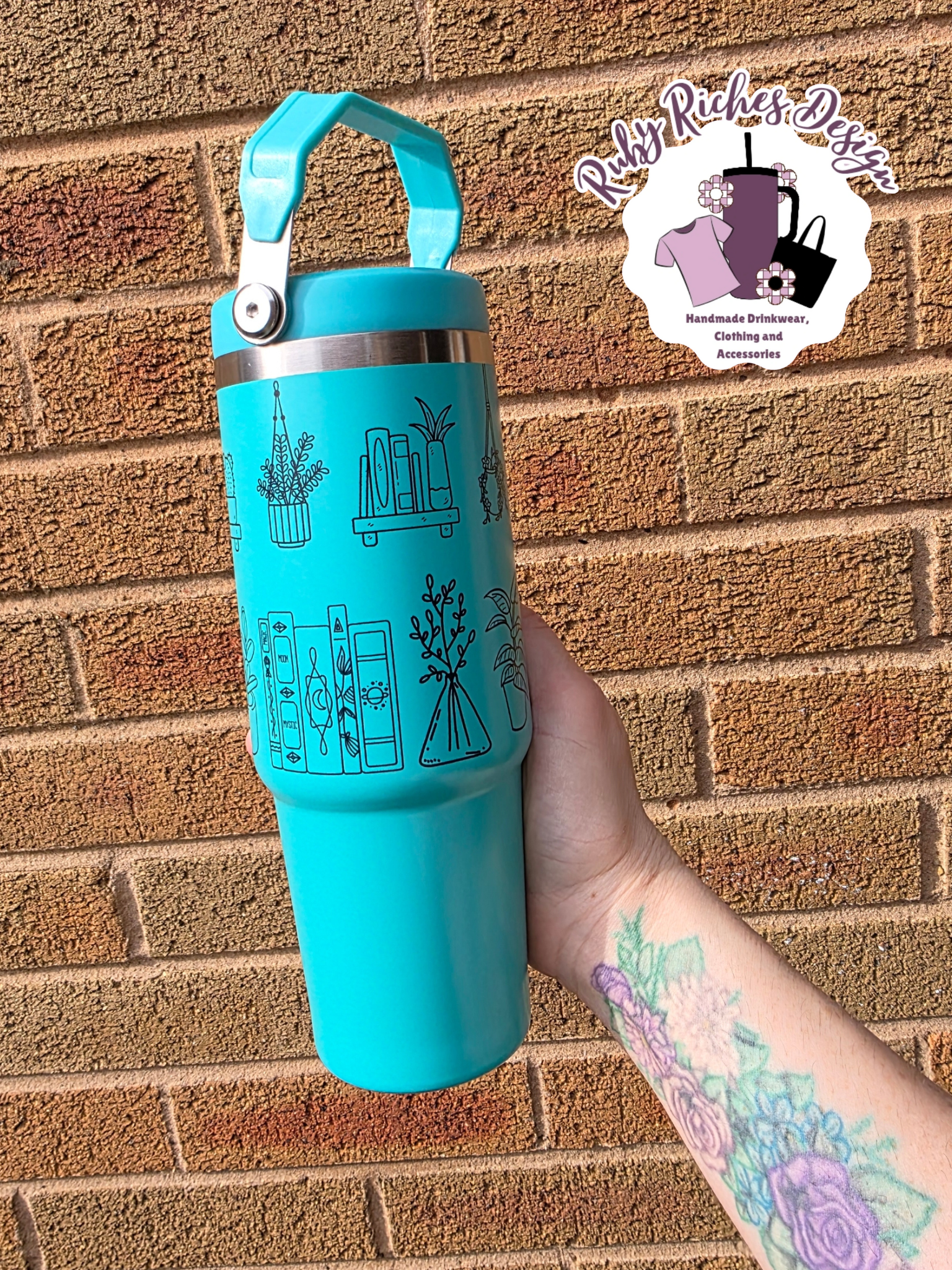 Floral Book Theme 30oz Leakproof Flip Lid Double Wall Insulated Tumbler