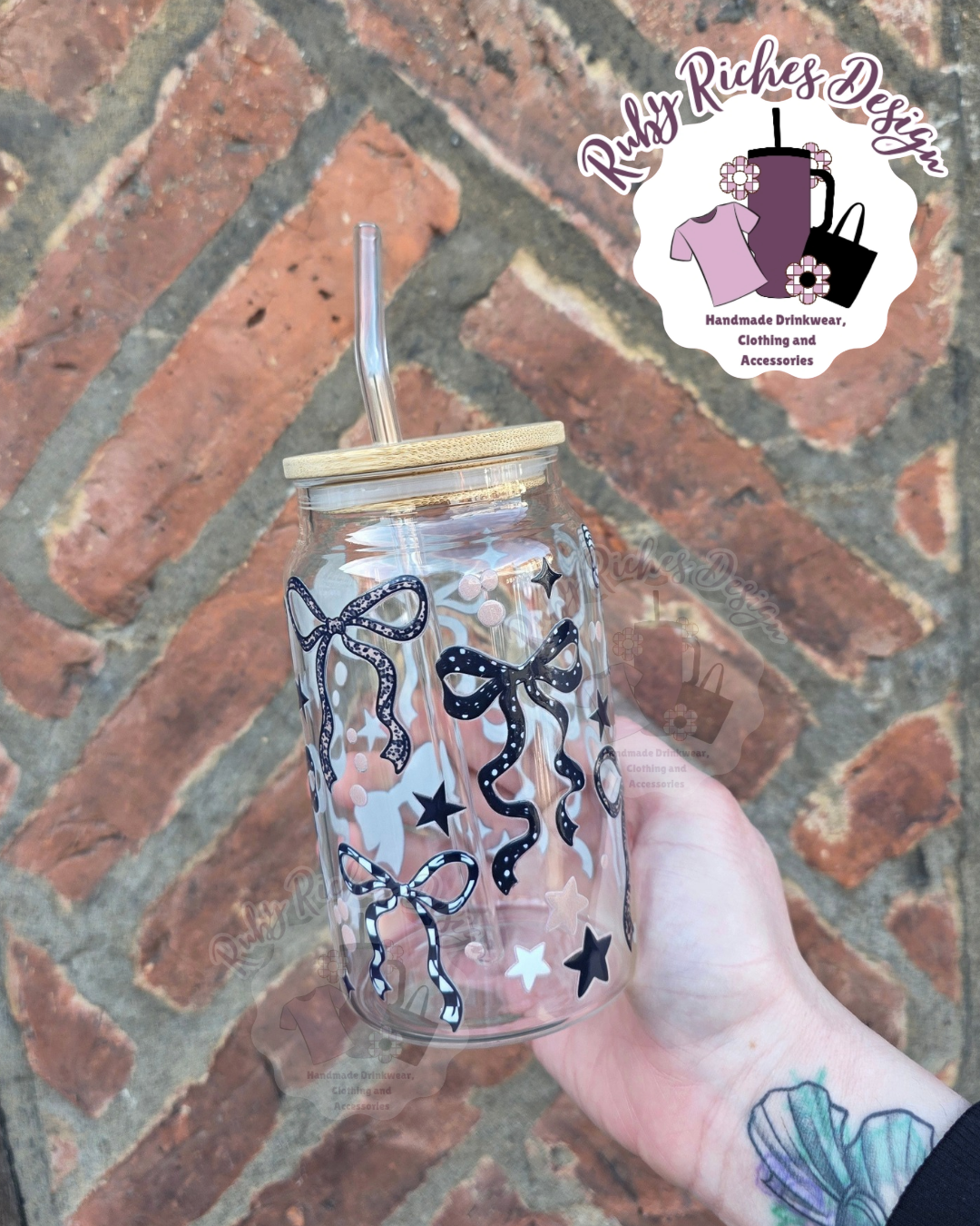 Printed Bows Leapord Glass Tumbler