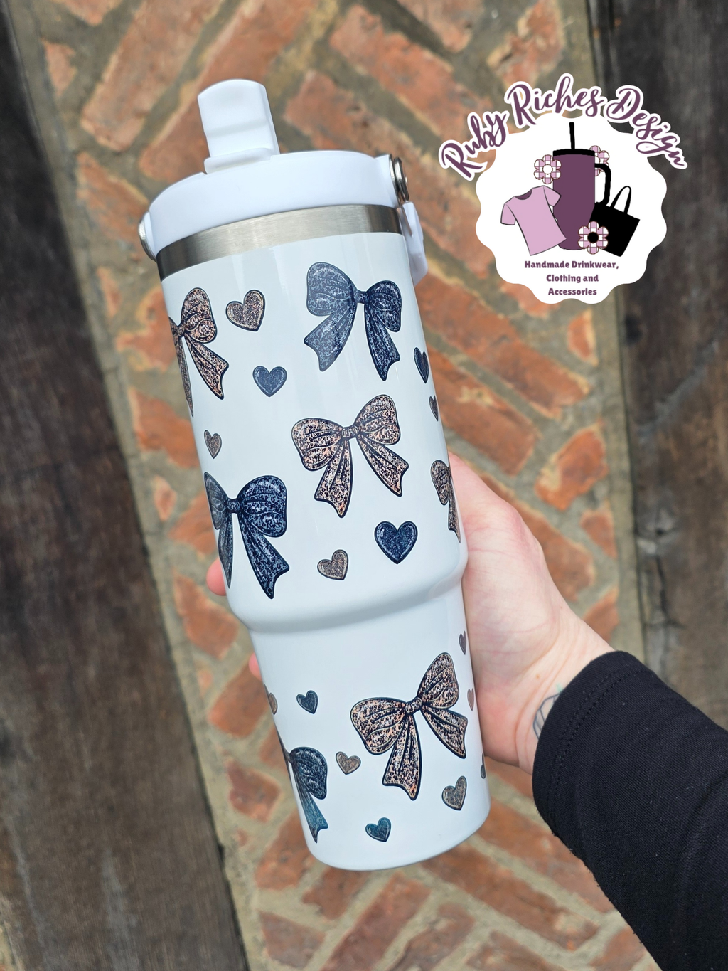 Printed Bows 30oz Leakproof Flip Lid Metal Tumbler
