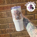 Floral Highland Cow 14oz Leakproof Mini Style Double Wall Insulated Metal Tumbler