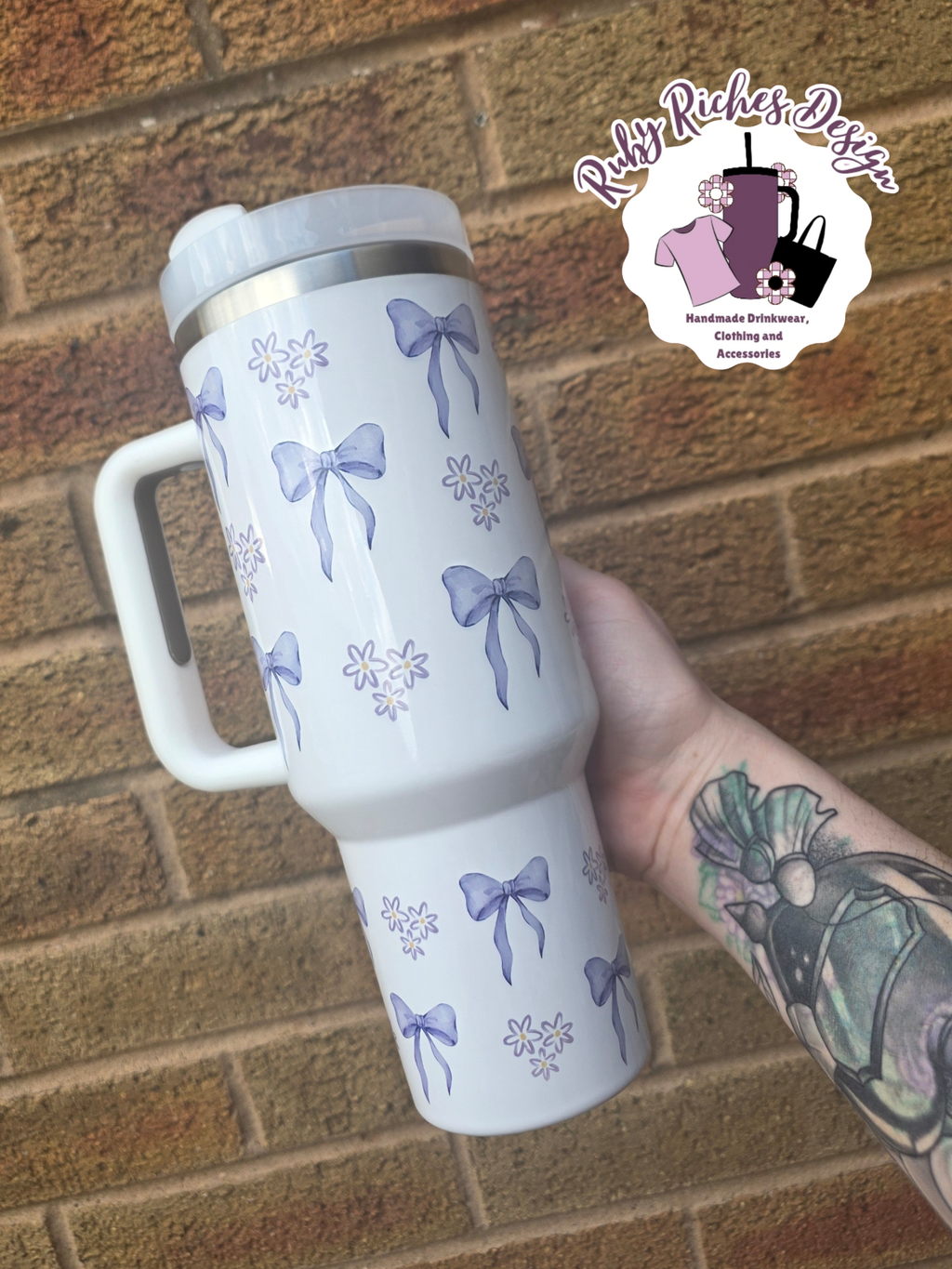 Lavender Bows & Florals 40oz Double Wall Insulated Metal Tumbler
