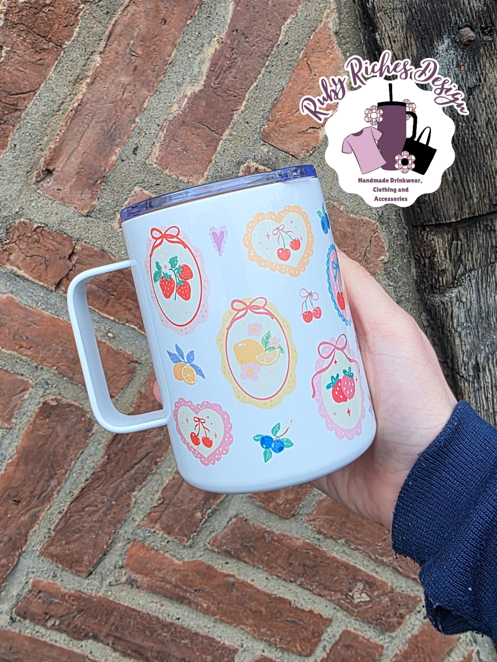 Fruity Frames 12oz Handle Travel Cup