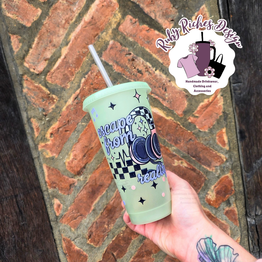 Headphones escape From Reality Theme 24oz glow in the dark Tumbler