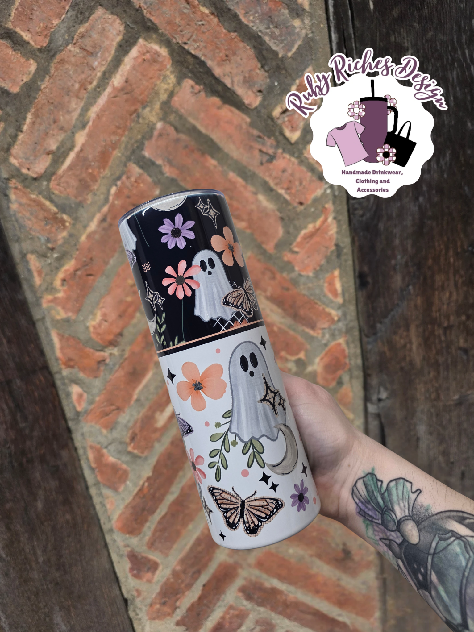 Spooky Spring Floral Ghost 20oz Double Wall Insulated Metal Tumbler