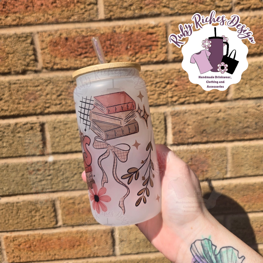 Sage Book Theme 16oz Frosted Glass Tumbler