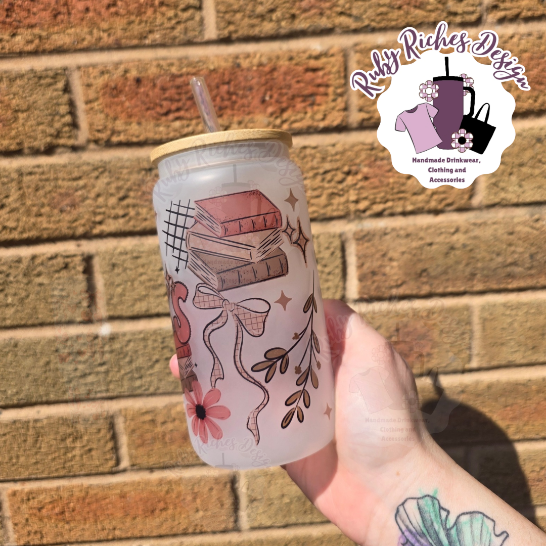 Sage Book Theme 16oz Frosted Glass Tumbler