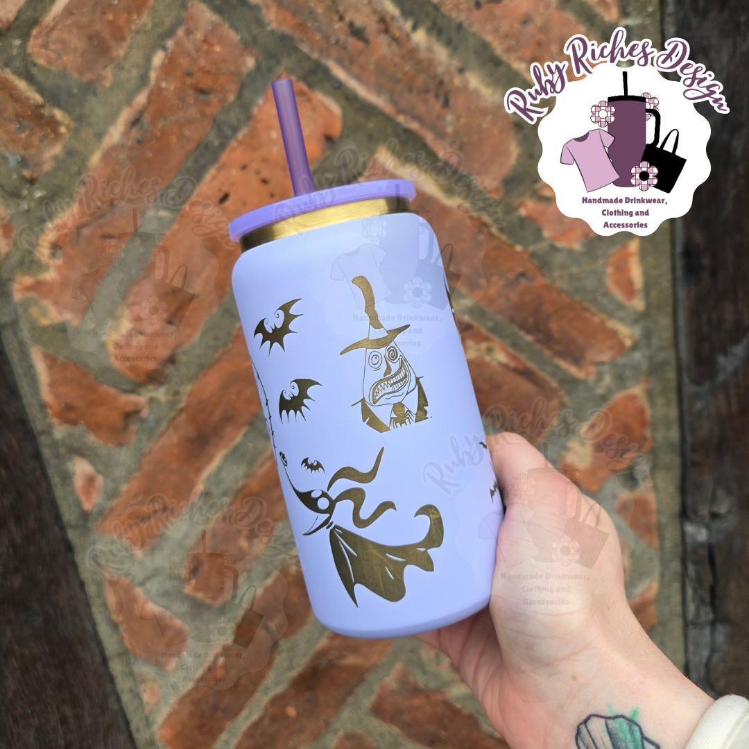 Jack And Sally Theme 16oz Engraved Double Wall Insulated Metal Tumbler