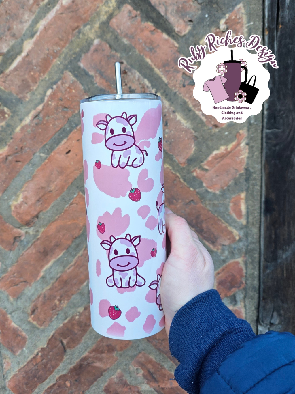 Strawberry Cow Theme 20oz Double Wall Insulated Metal Tumbler