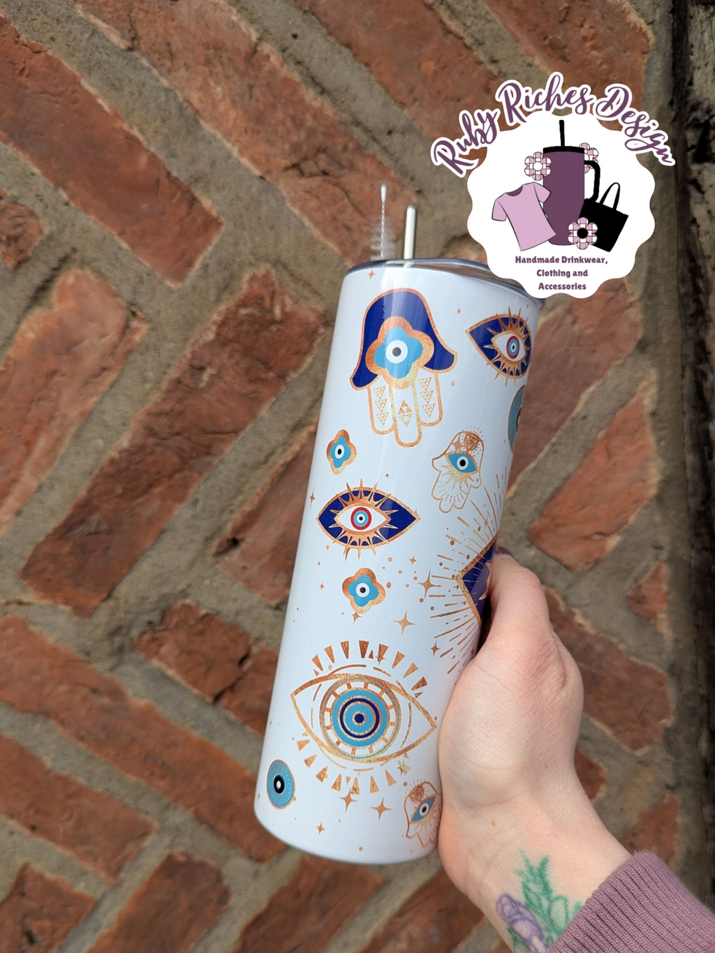 Evil Eye Double Wall Insulated Metal Tumbler