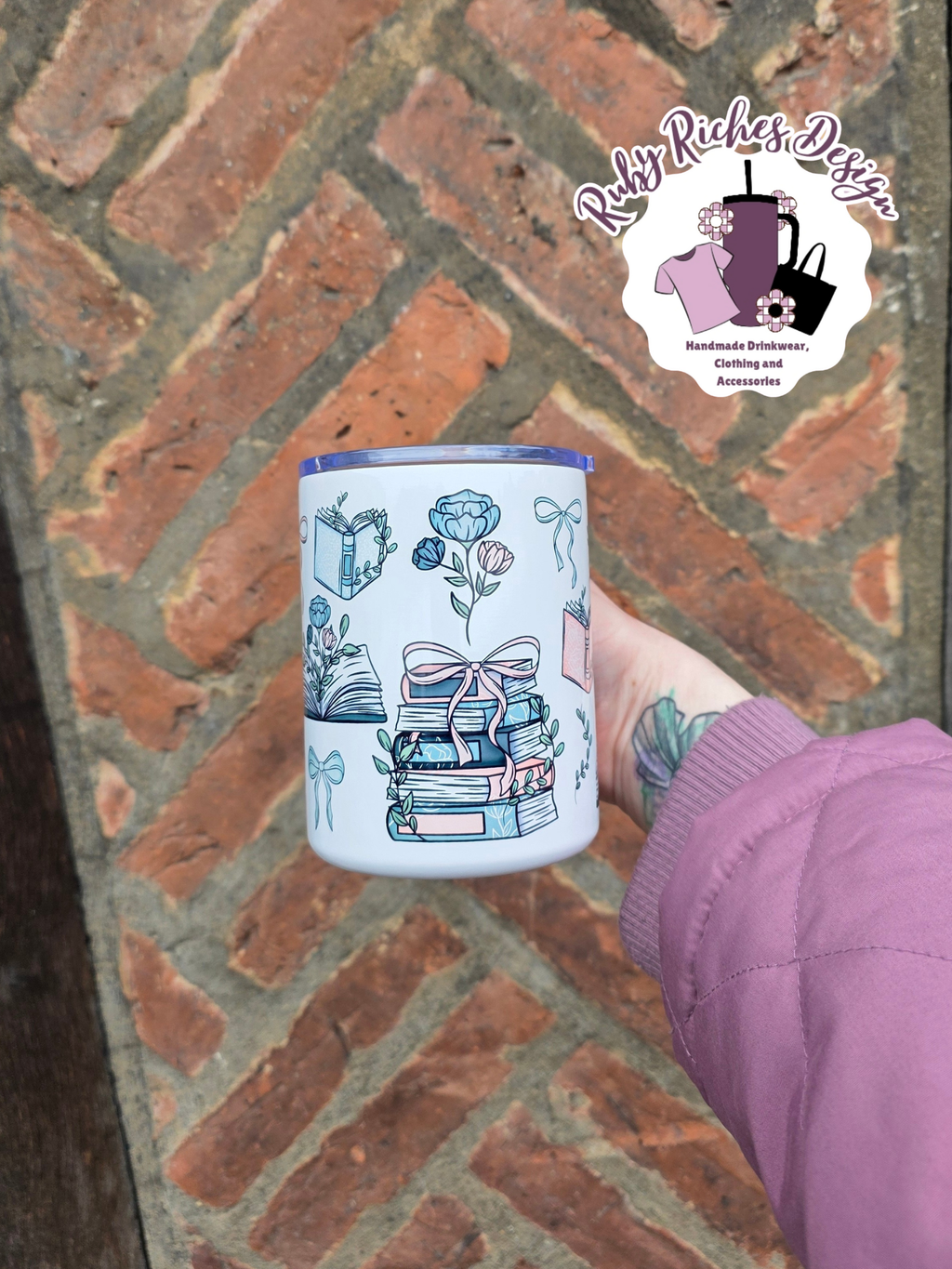 Bows & Books Floral 12oz Travel Cup