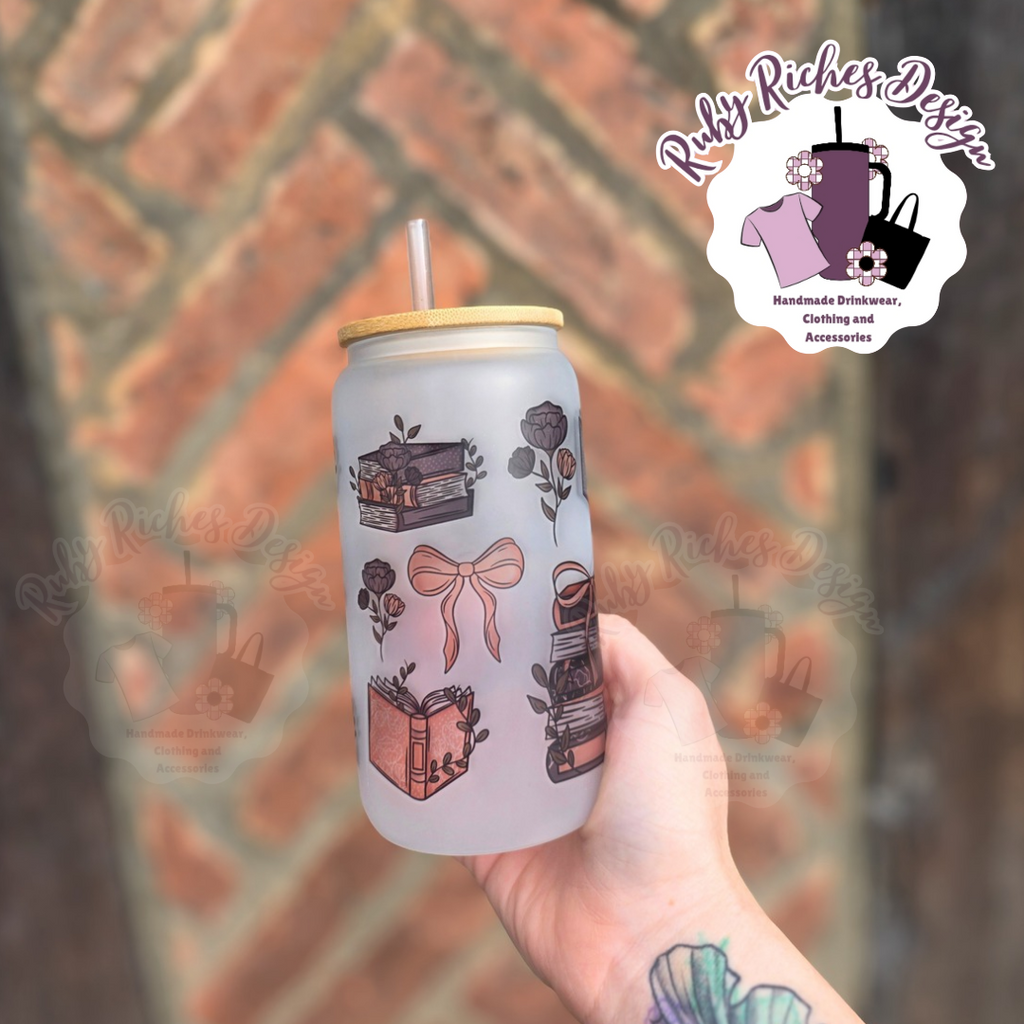 Books & Bows Frosted Glass 16oz Tumbler