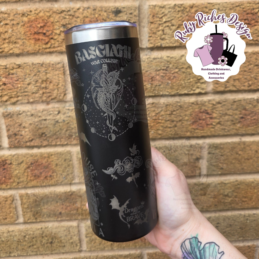 Fourth Wing Theme 20oz Double Wall Insulated Engraved Metal Tumbler With Metal Straw