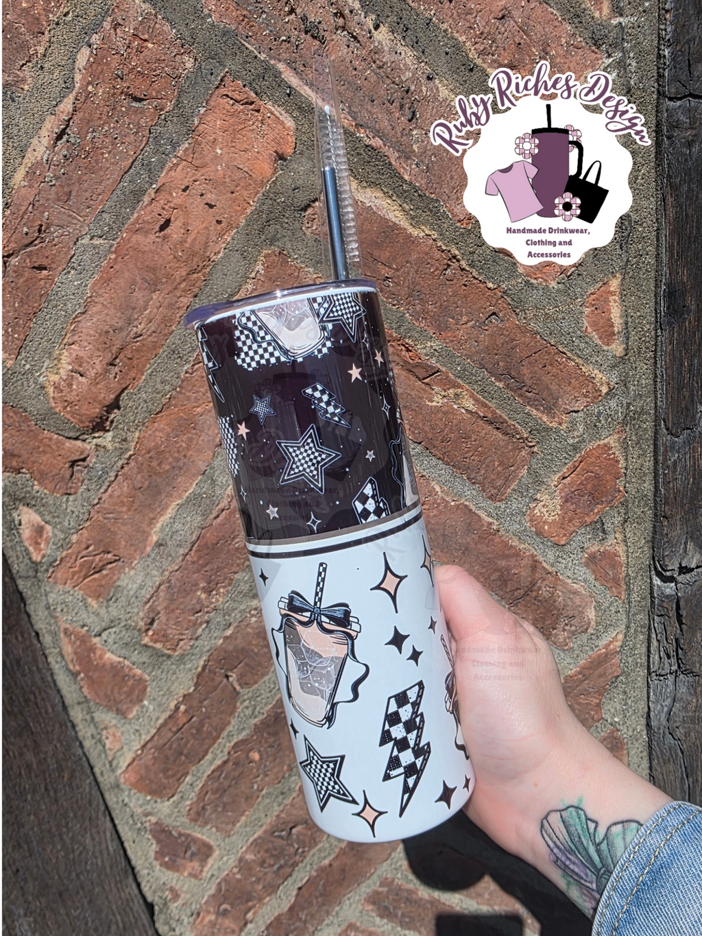 Fueled By Iced Coffee And The Colour Black 20oz Double Wall Insulated Metal Tumbler