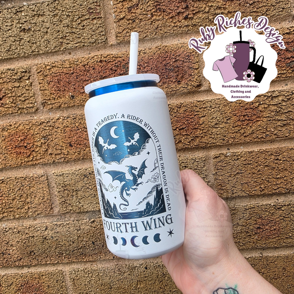 Blue Plated Fourth Wing Theme 16oz Engraved Tumbler