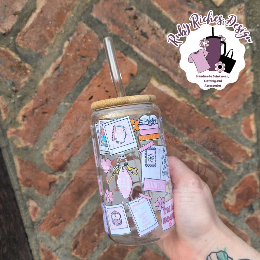 Bookish girly 16oz Glass Tumbler