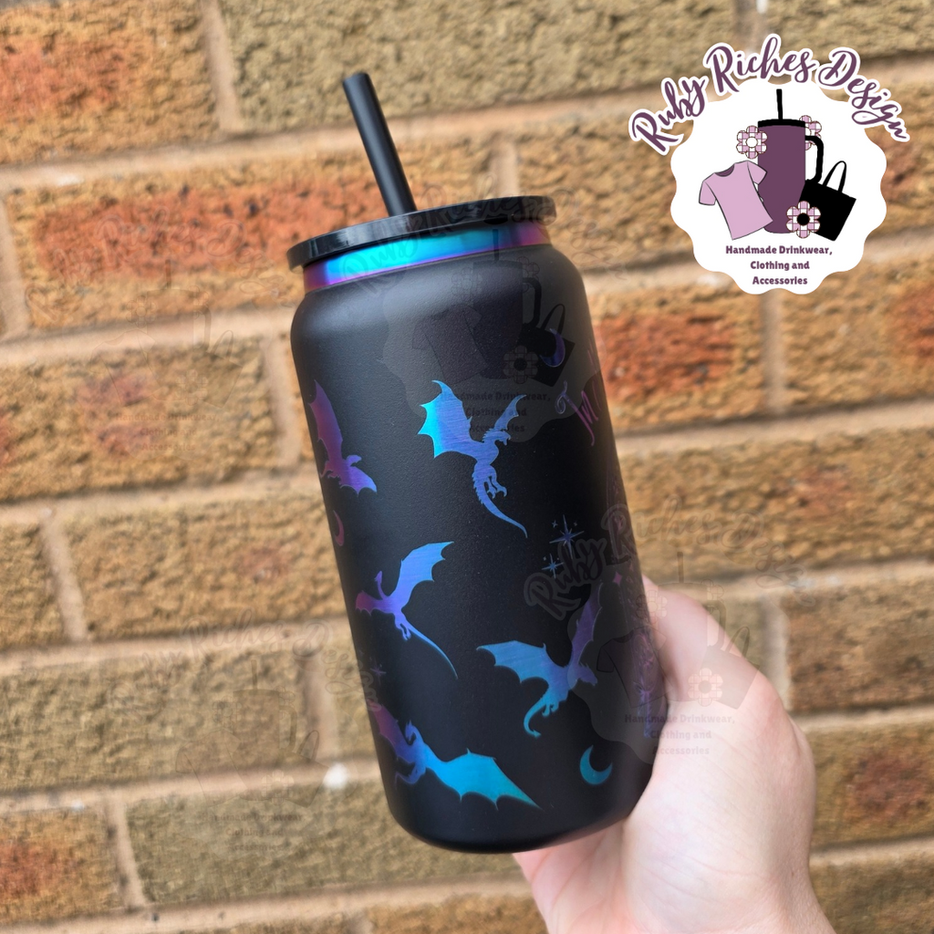 In My Fantasy Era Rainbow Plated Black Engraved 16oz Double Wall Insulated Metal Tumbler