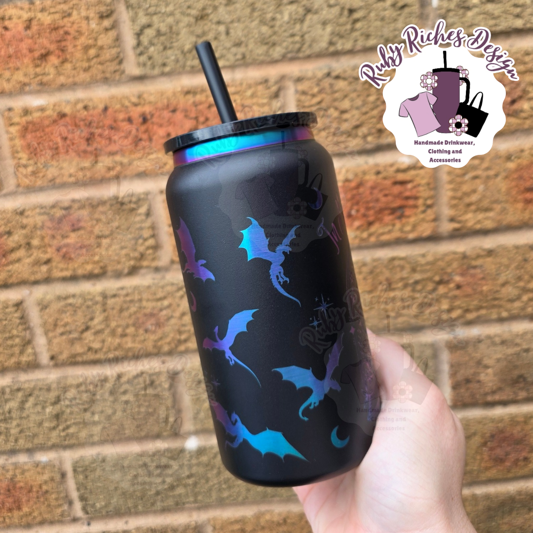 In My Fantasy Era Rainbow Plated Black Engraved 16oz Double Wall Insulated Metal Tumbler