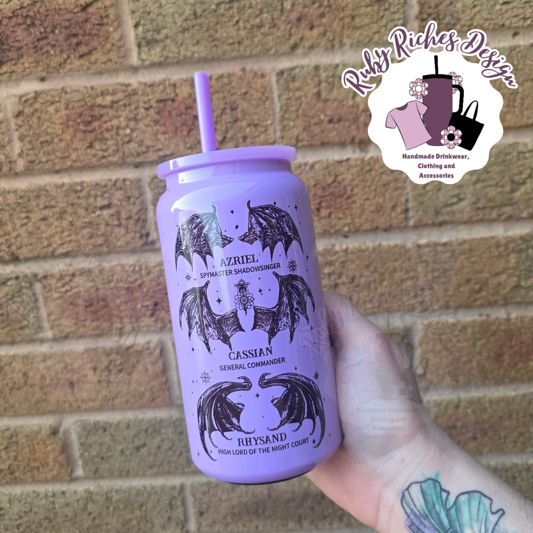Bat Boys ACOTAR theme 16oz Purple Double Wall Insulated Metal Tumbler