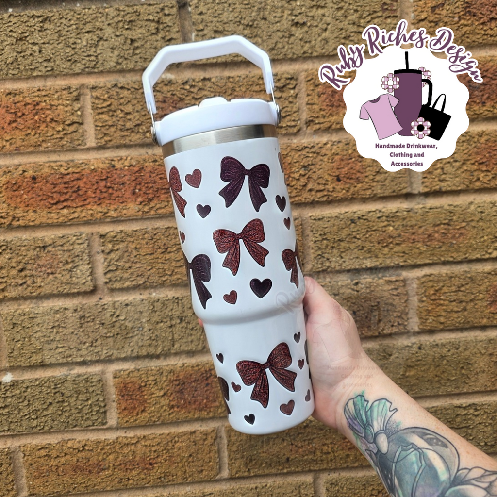 Printed Bows 30oz Leakproof Flip Lid Tumbler With Top Handle