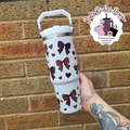 Printed Bows 30oz Leakproof Flip Lid Tumbler With Top Handle