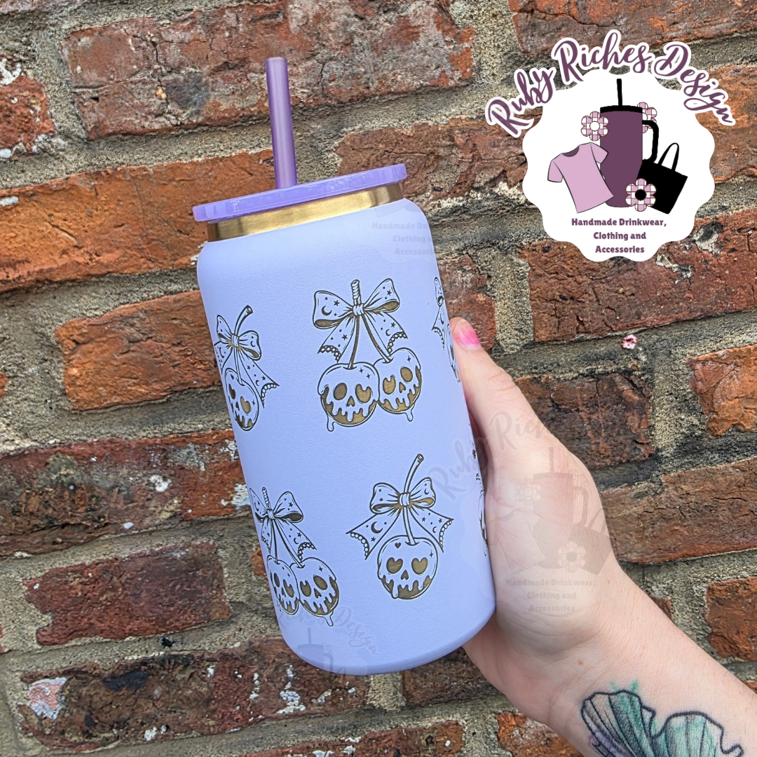 Cherry Skulls Purple Gold Plated Engraved 16oz double wall insulated metal tumbler