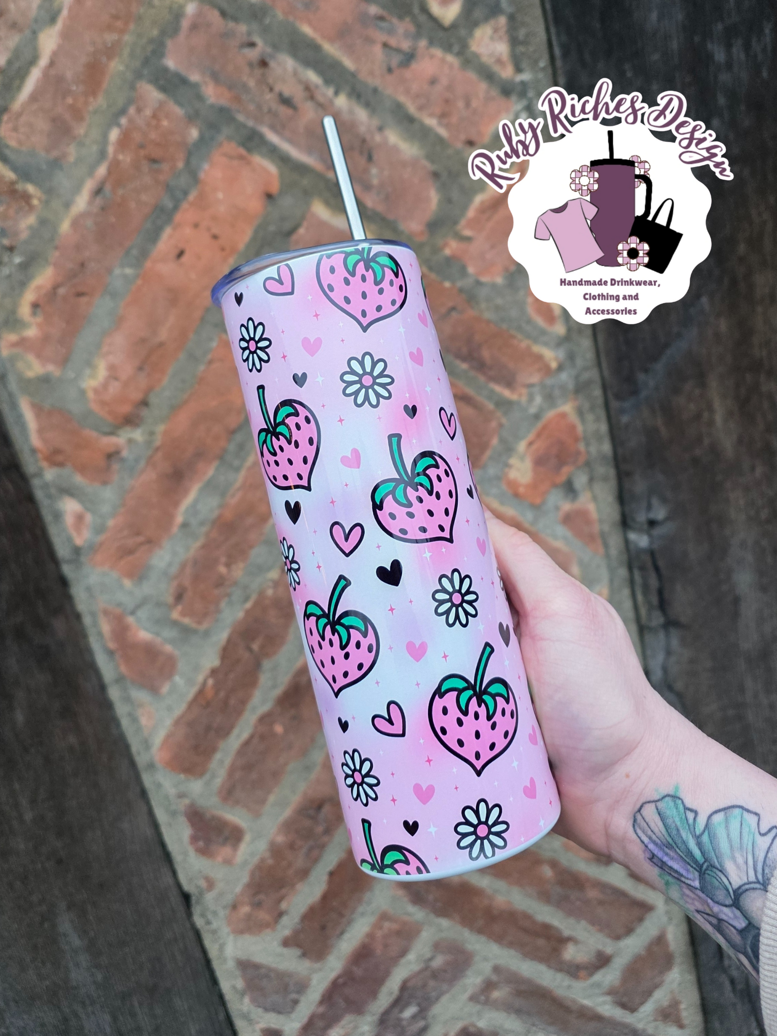 Strawberry Hearts Double Wall Insulated Metal Tumbler