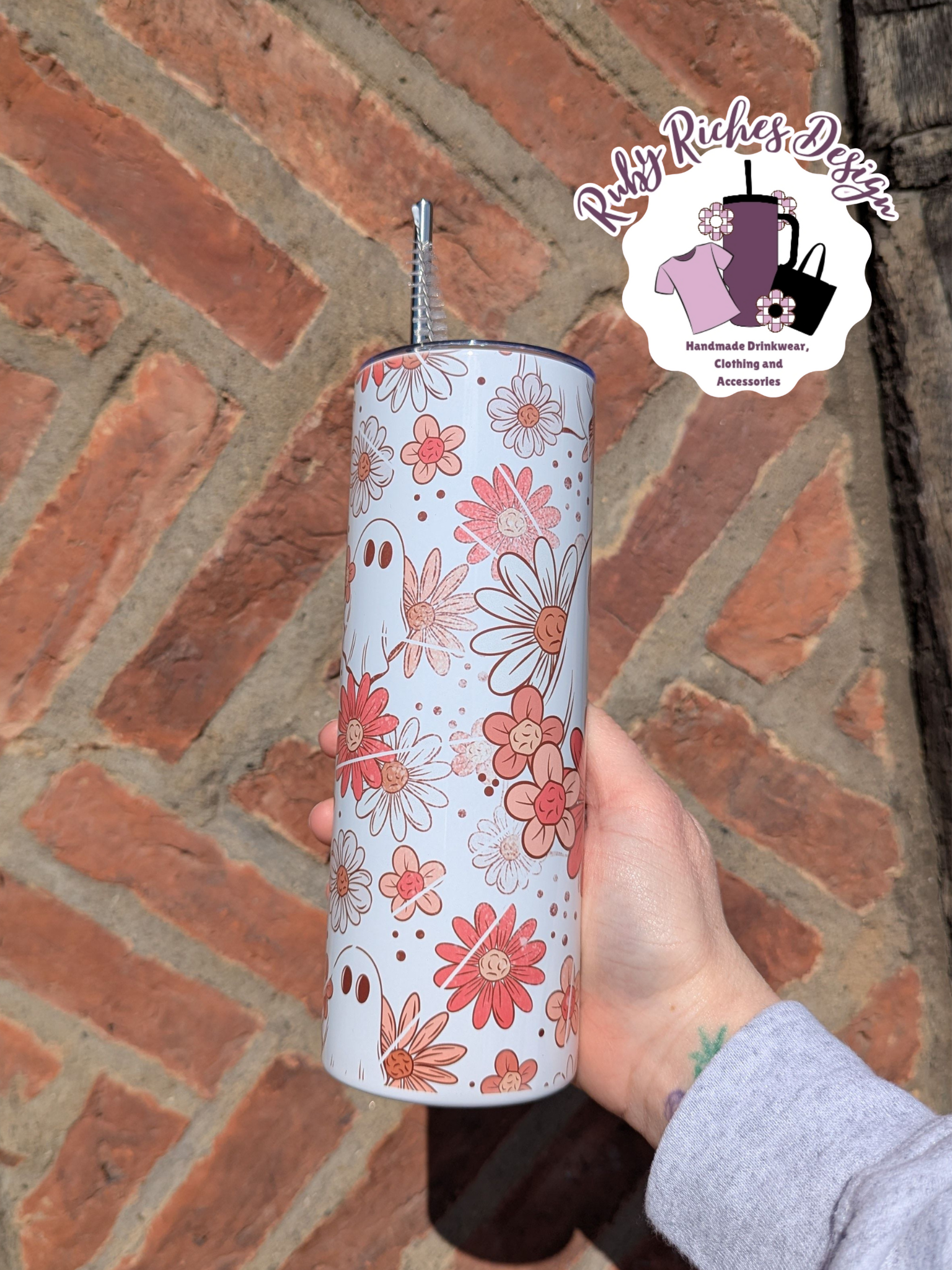 Floral Ghost Double Wall Insulated Metal Tumbler