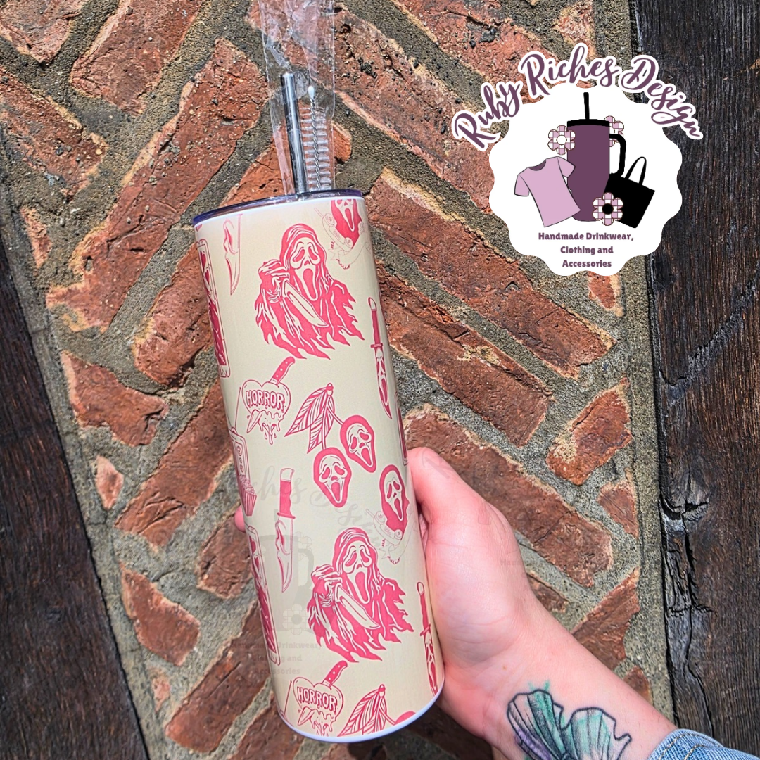 Ghost Face Death Card Theme 20oz Double Wall Insulated Metal Tumbler