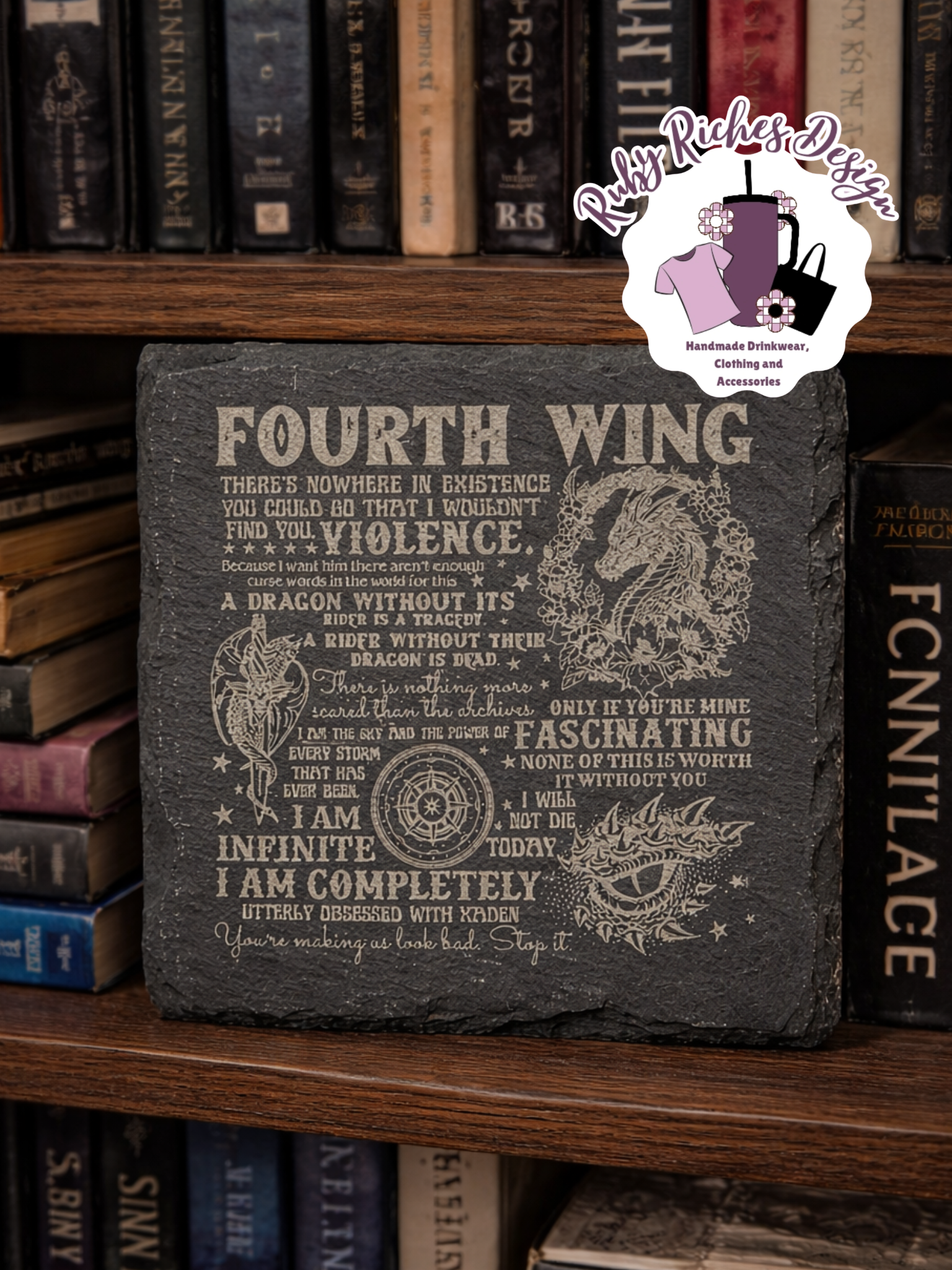 Fourth Wing Bookish Slate coaster