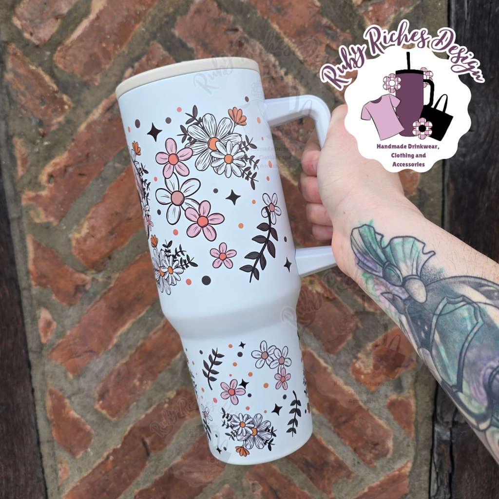 Floral Skellie 40oz Flip Lid Tumbler