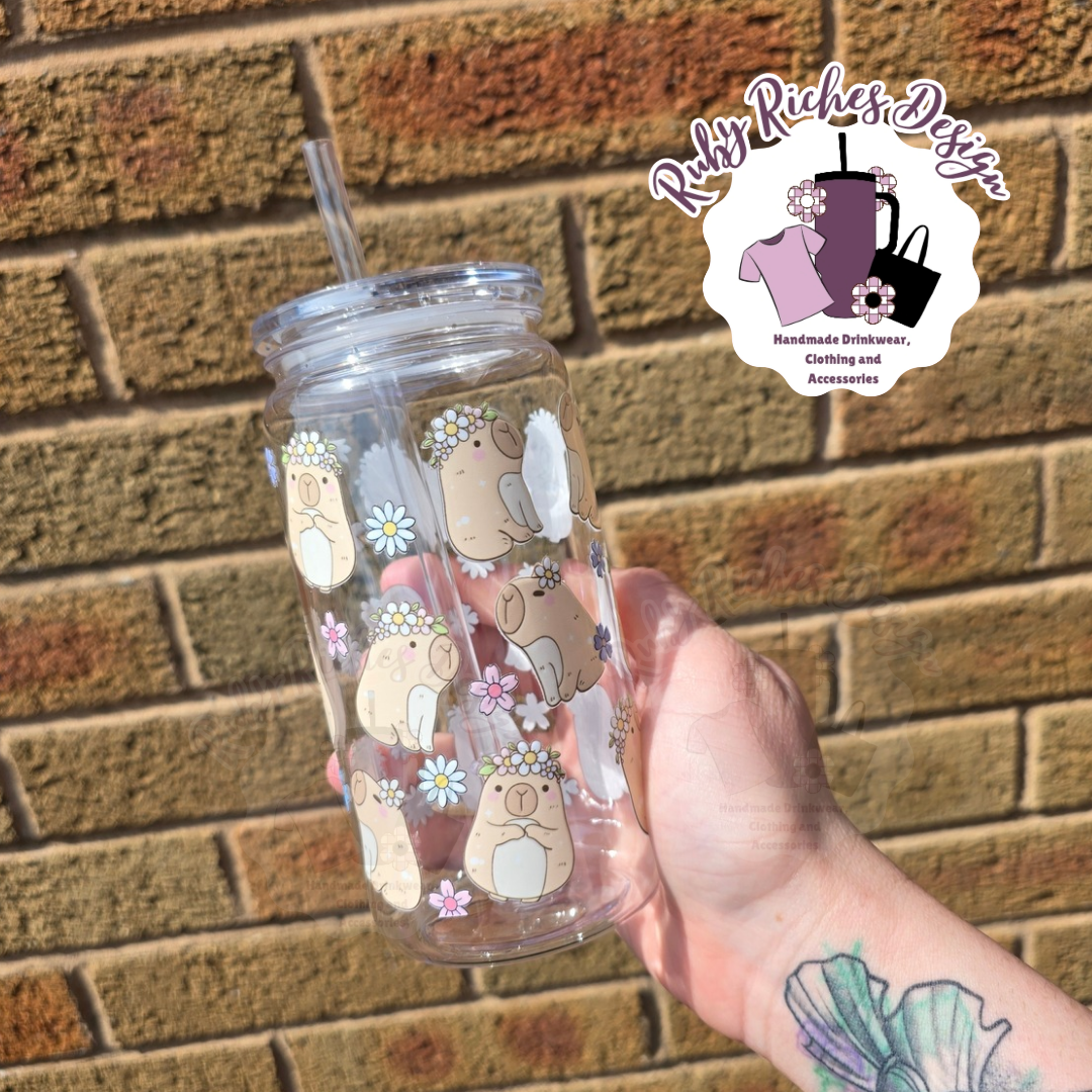 Flowery Capybara Plastic Vaccum Lid Tumbler