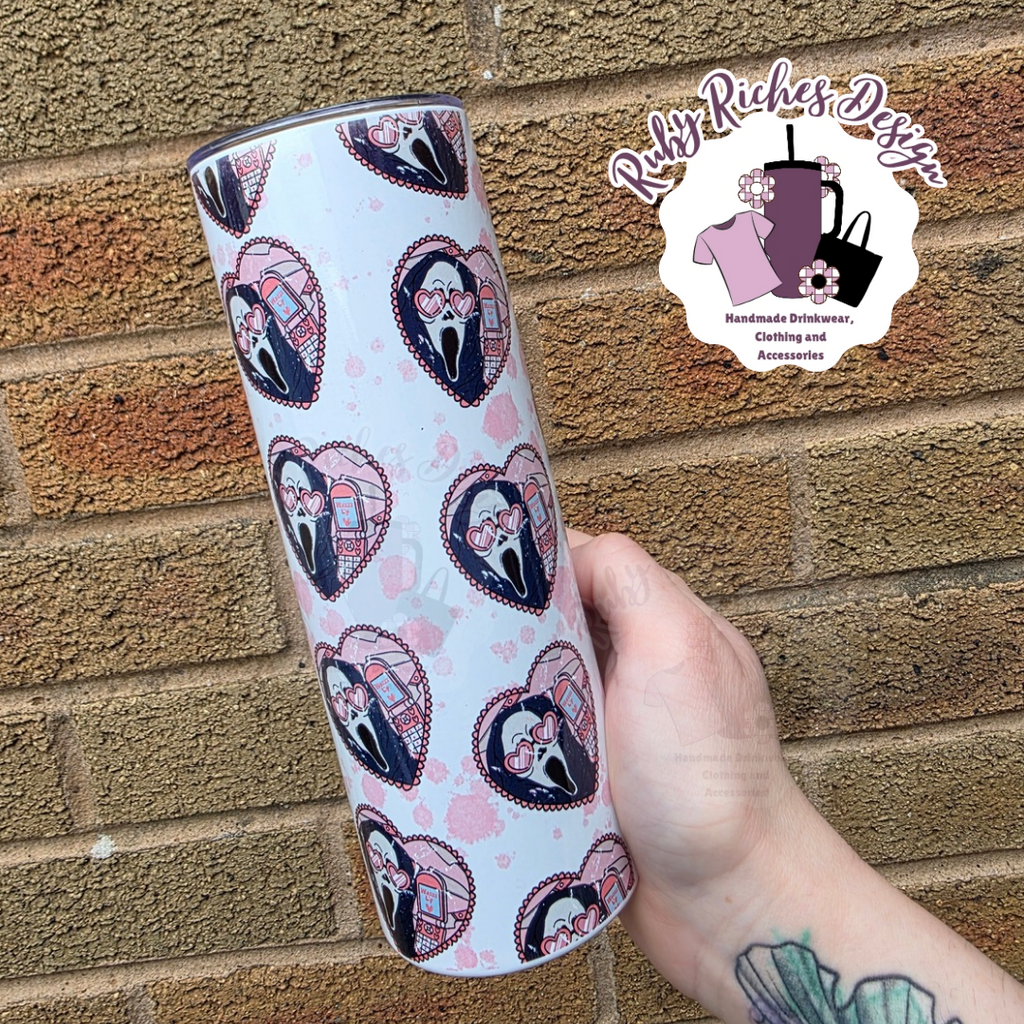 Heart Shaped GhostFace Phone Call 20oz Double Wall Insulated Metal Tumbler