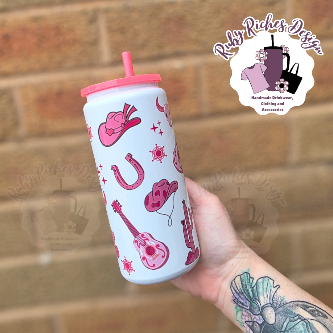 Country And Western Theme 16oz Double Wall Insulated Metal Tumbler