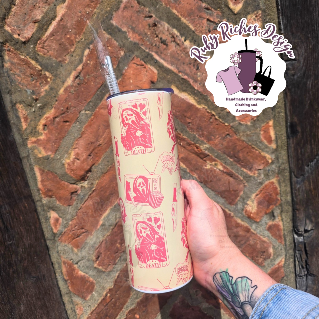 Ghost Face Death Card Theme 20oz Double Wall Insulated Metal Tumbler
