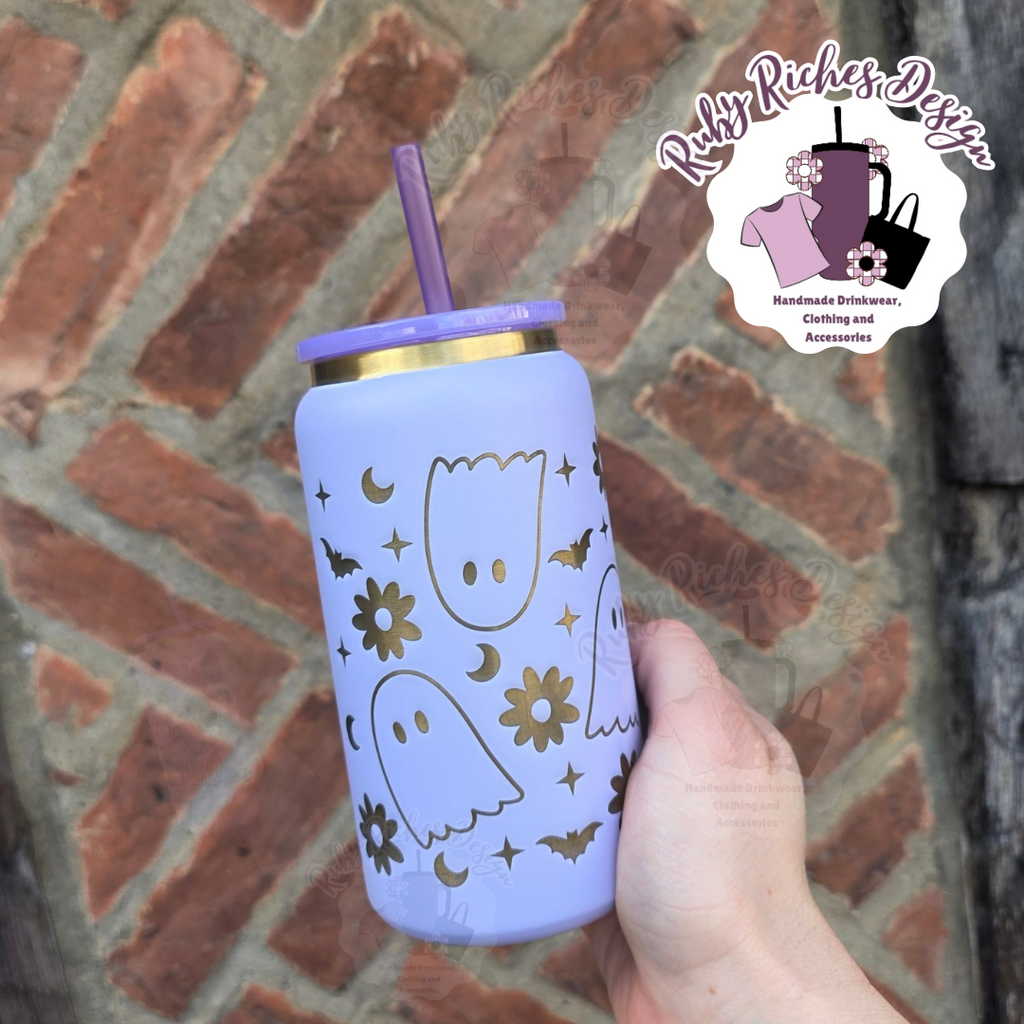 Purple Gold Plated Ghostie Engraved Metal Tumbler