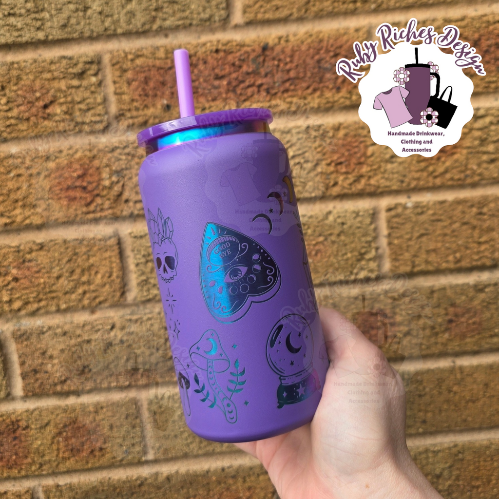 Purple Rainbow Plated Engraved Witchy 16oz Double Wall Insulated Metal Tumbler
